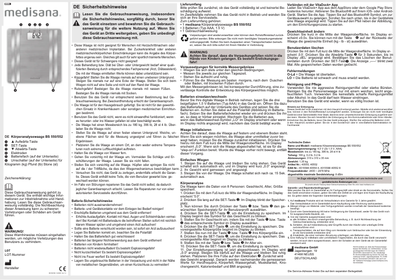 Page n°1 - Manuel utilisateur Medisana BS 552