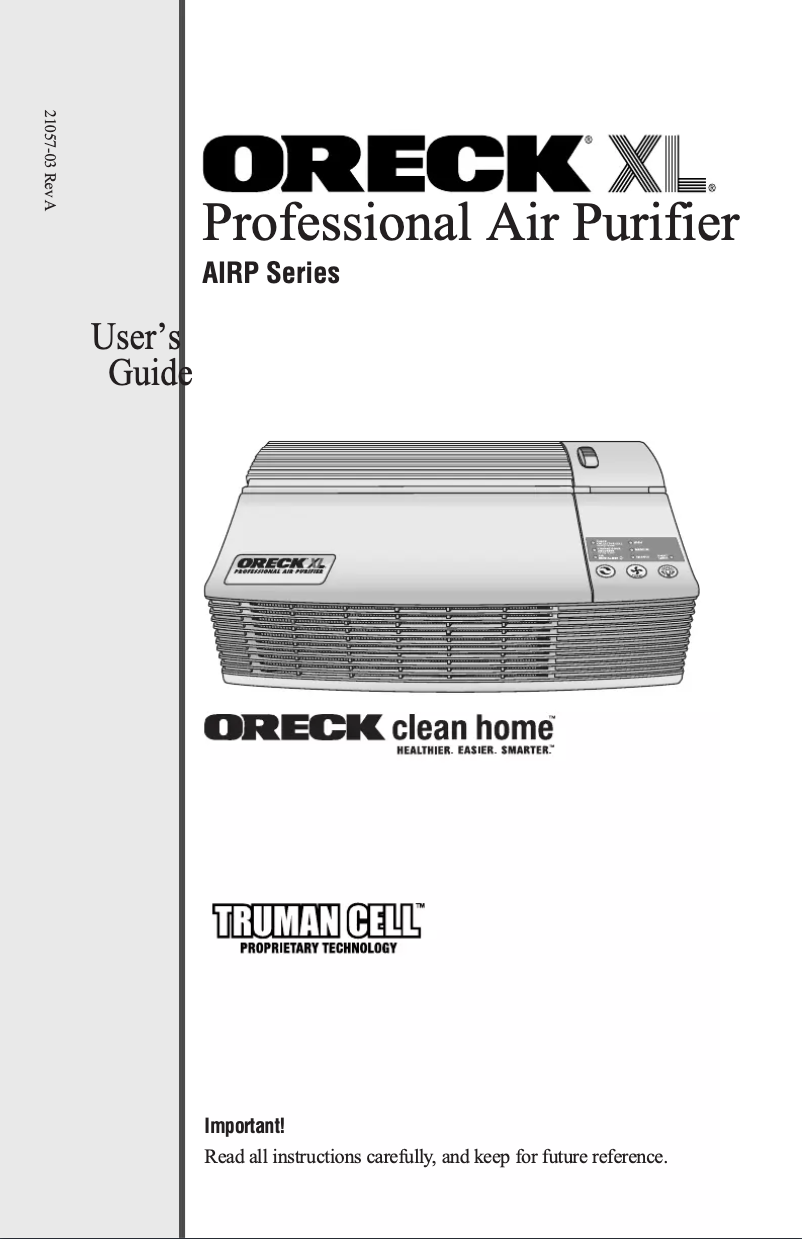 Page 1 de la notice Manuel utilisateur Oreck XL Professional