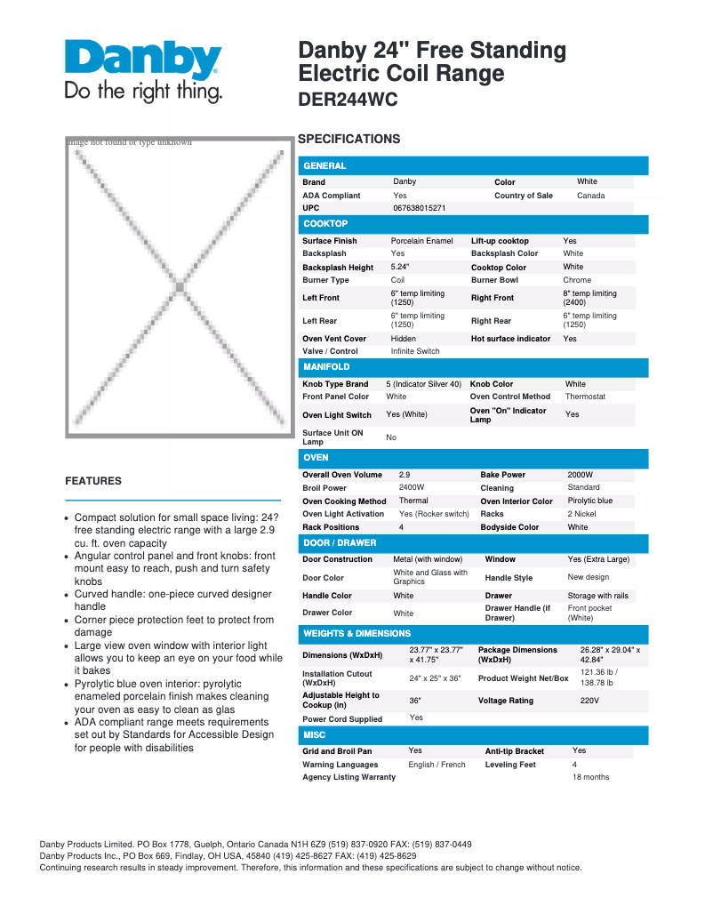 Page n°1 - Fiche technique Danby DER244WC