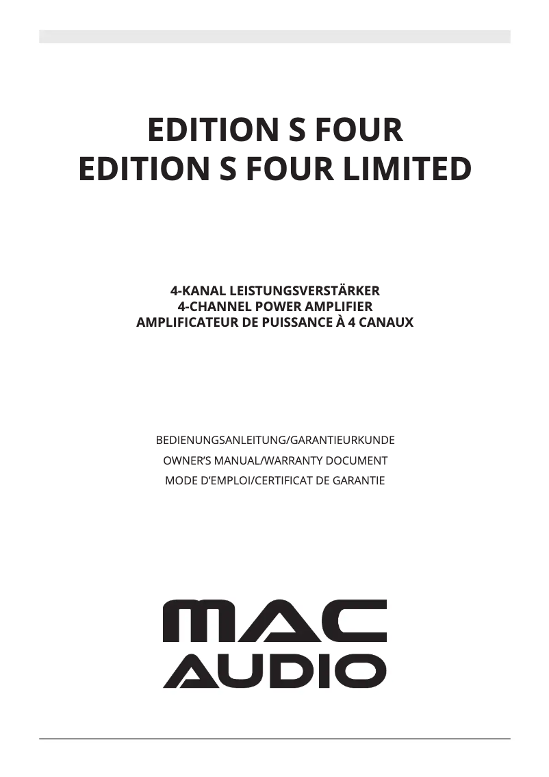 Page n°1 - Manuel utilisateur Mac Audio Edition S Four LTD.