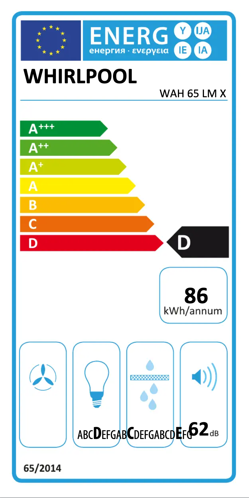 Page 1 de la notice Label énergétique Whirlpool WAH 65 LM X