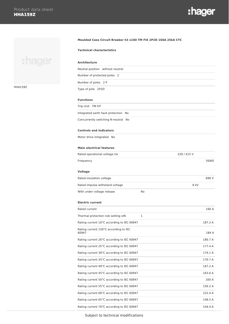 Page n°1 - Fiche technique Hager HHA159Z