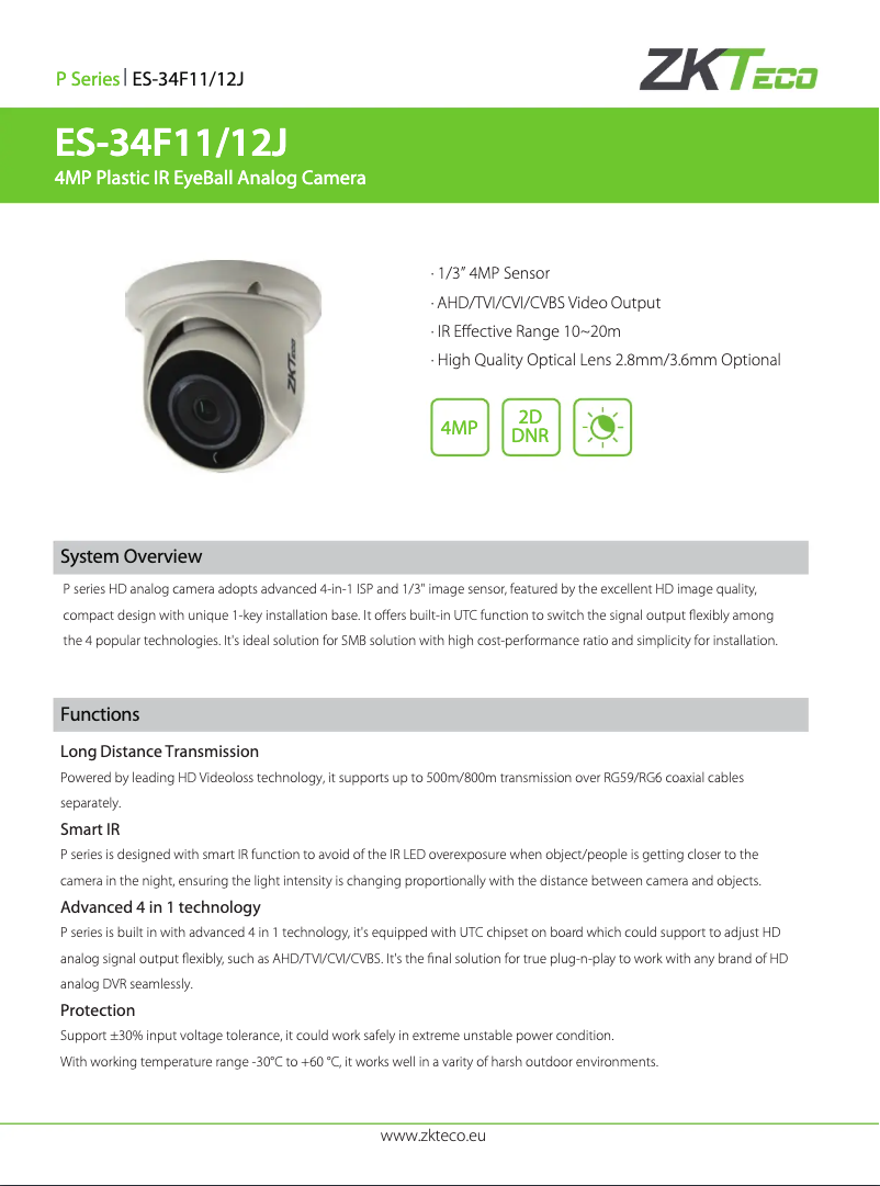 Page 1 de la notice Manuel utilisateur ZKTeco ES-34F11J