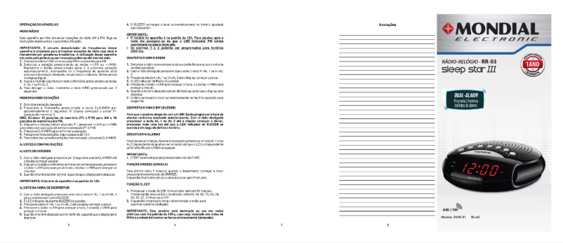 Page n°1 - Manuel utilisateur Mondial Sleep Star III RR-03