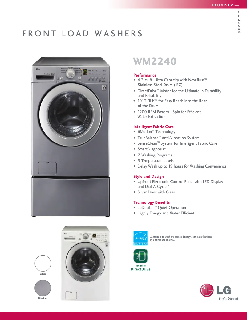 Página 1 del manual Ficha técnica LG WM2240CS