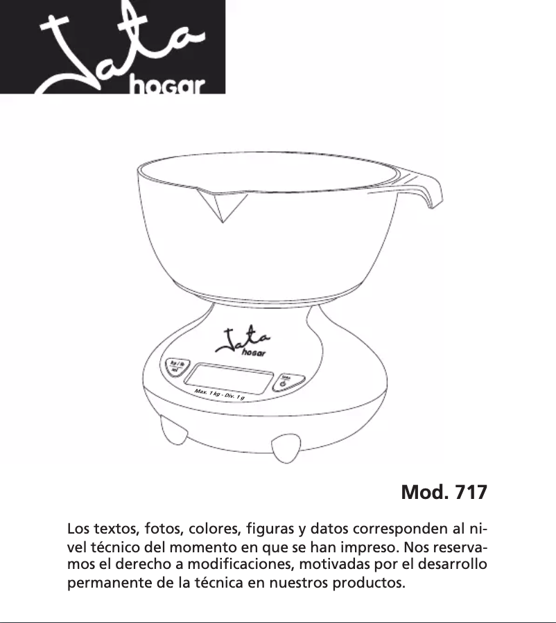 Page 1 de la notice Manuel utilisateur Jata 717