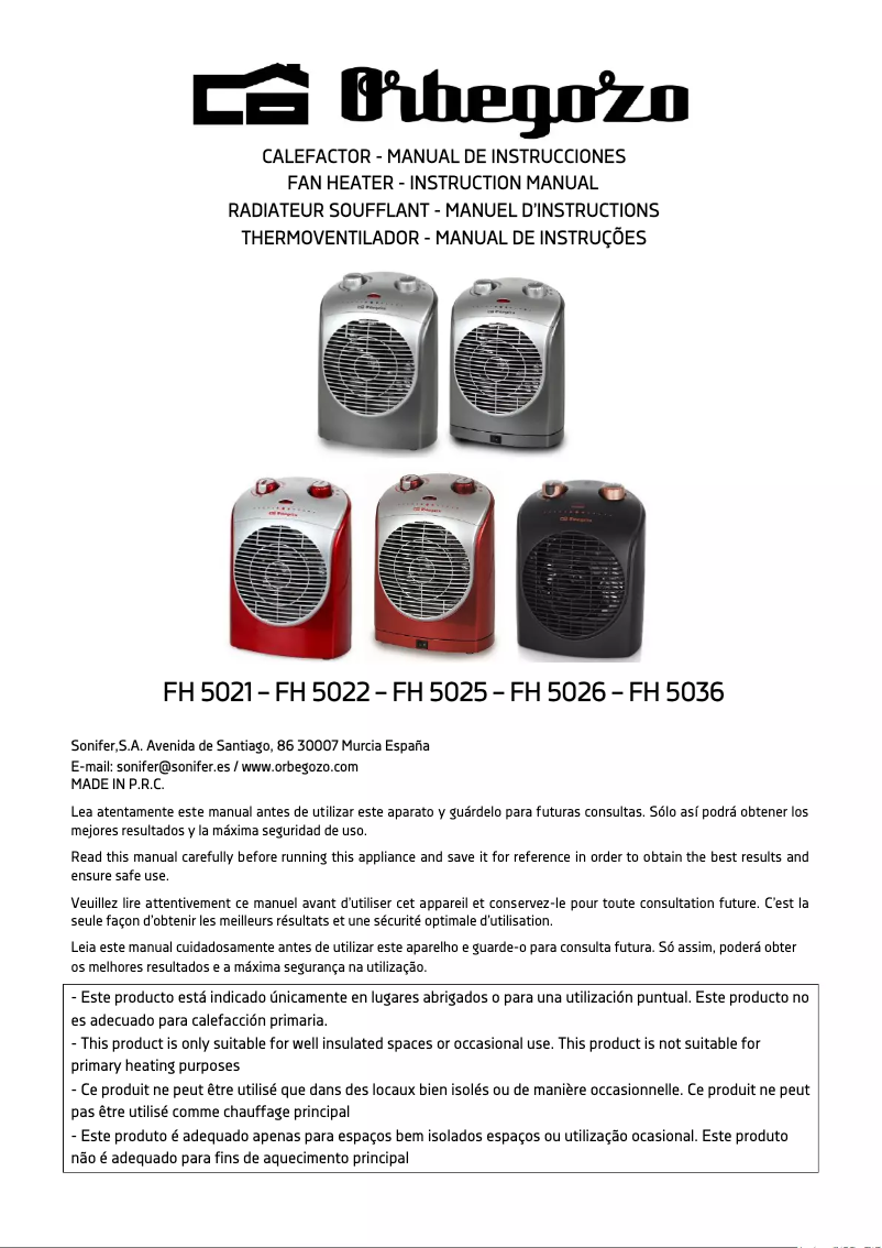 Page 1 de la notice Manuel utilisateur Orbegozo FH 5025