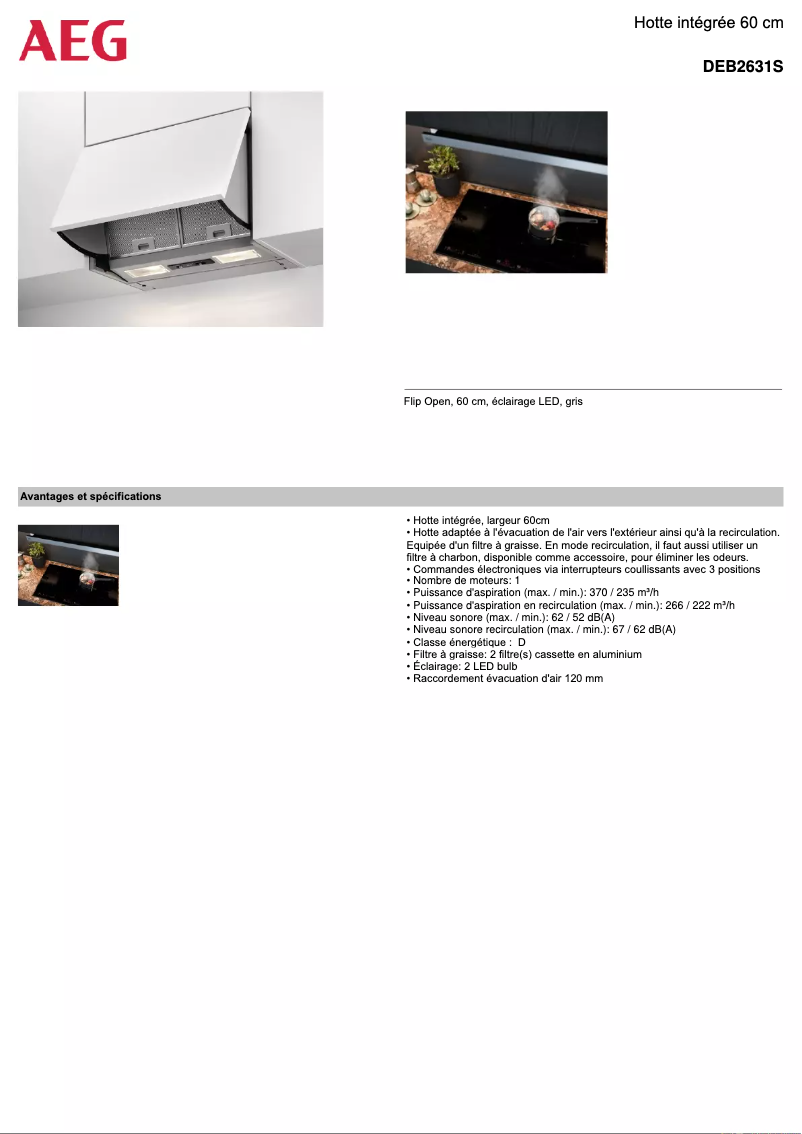 Page 1 de la notice Fiche technique AEG DEB2631S