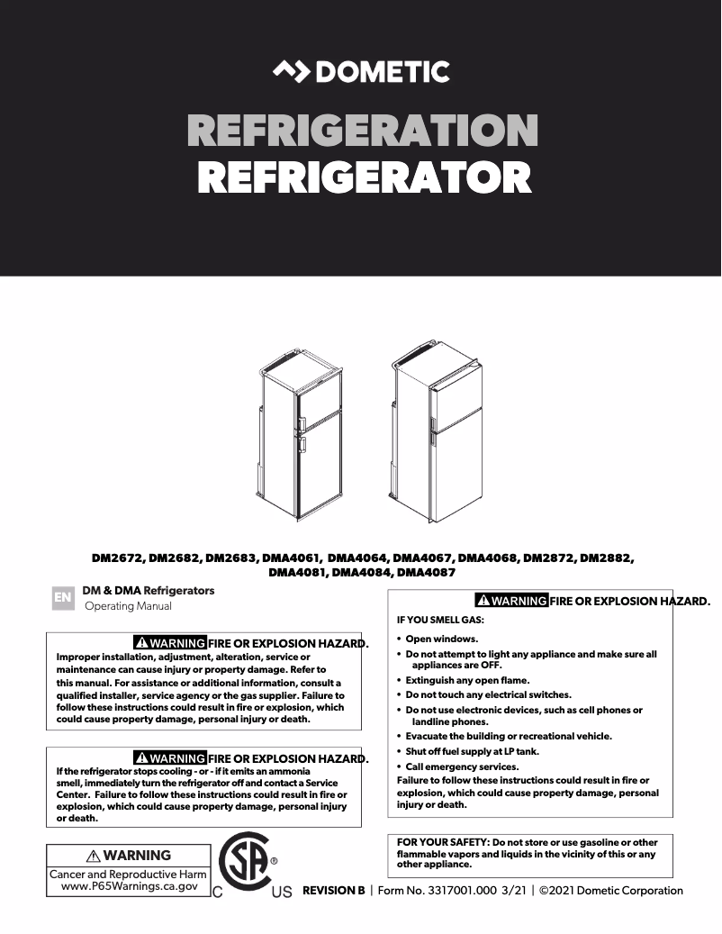 Page 1 de la notice Manuel utilisateur Dometic DM 2682