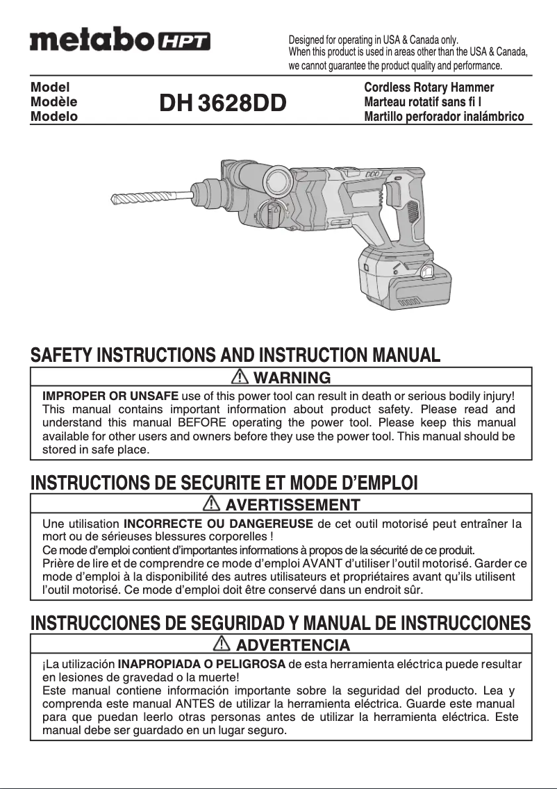 Page 1 de la notice Manuel utilisateur HiKOKI DH3628DD