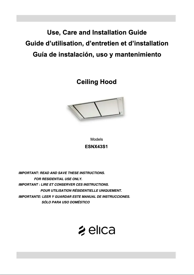 Page n°1 - Guide d'installation Elica Siena ESNX43SS