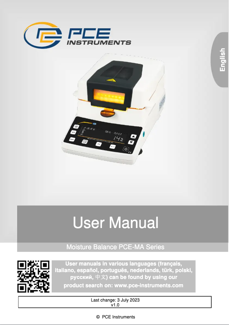 Page 1 de la notice Manuel utilisateur PCE Instruments PCE-MA 110TS
