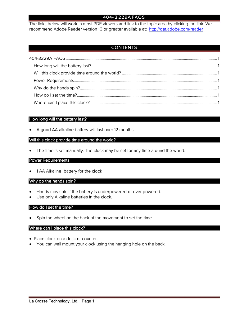 Page 1 de la notice FAQ La Crosse Technology 404-3229A