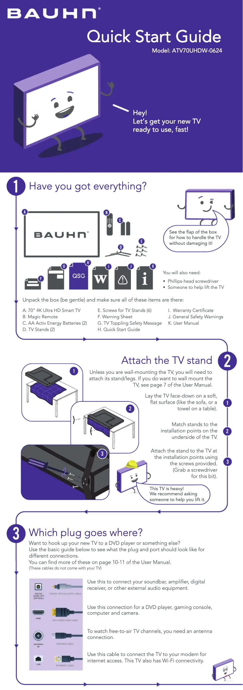Page 1 de la notice Guide de démarrage rapide Bauhn ATV70UHDW-0624