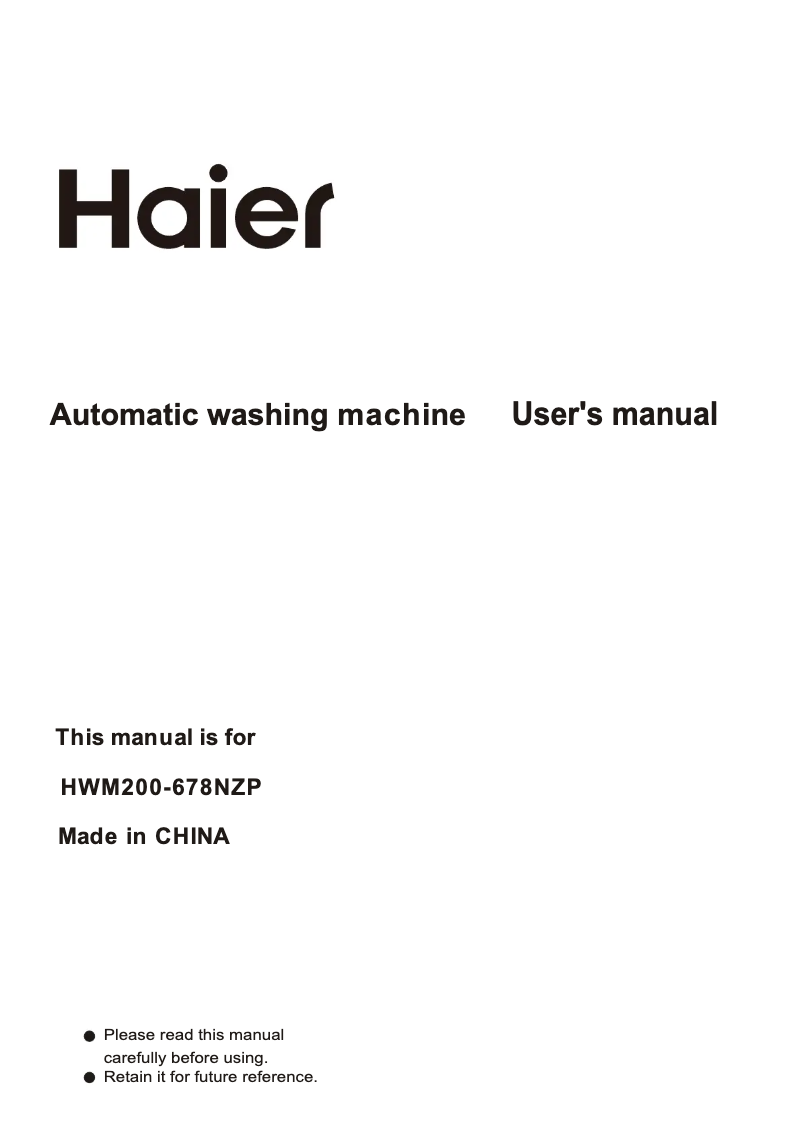 Page 1 de la notice Manuel utilisateur Haier HWM200-678NZP