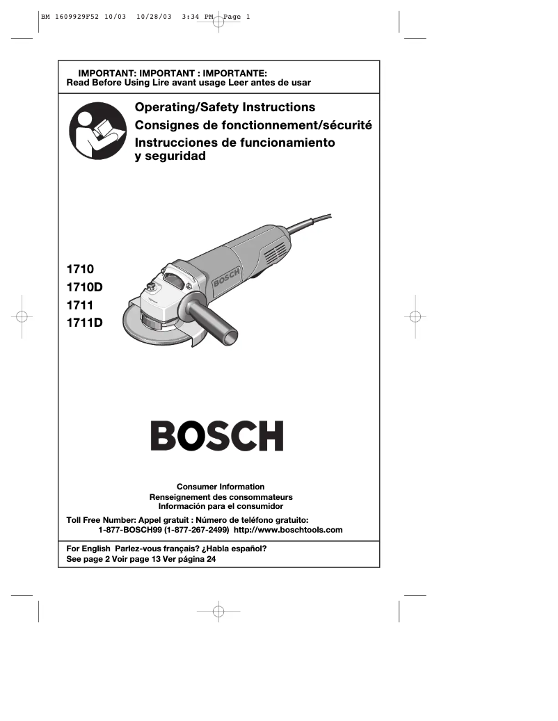 Page 1 de la notice Manuel utilisateur Bosch 1810PSD
