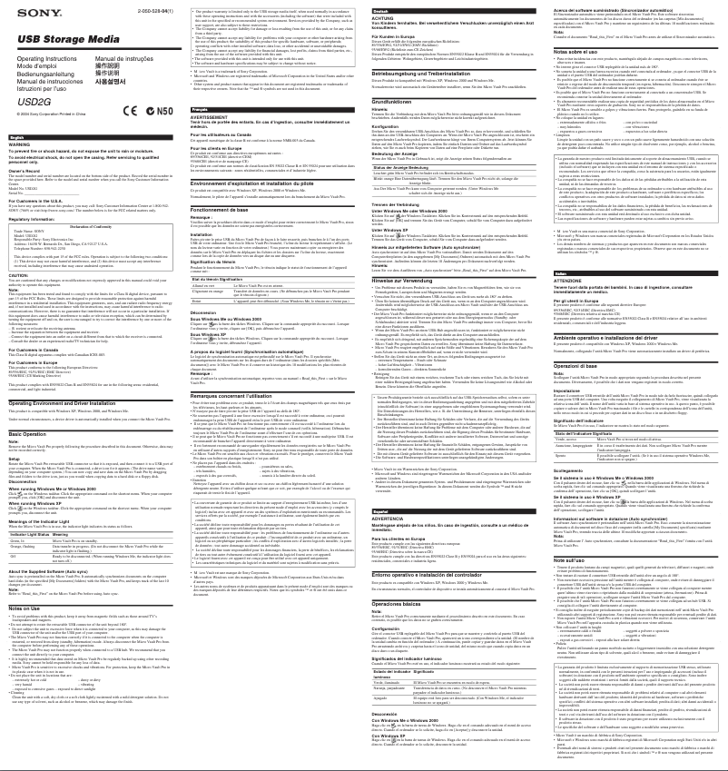 Page 1 de la notice Manuel utilisateur Sony USD2G