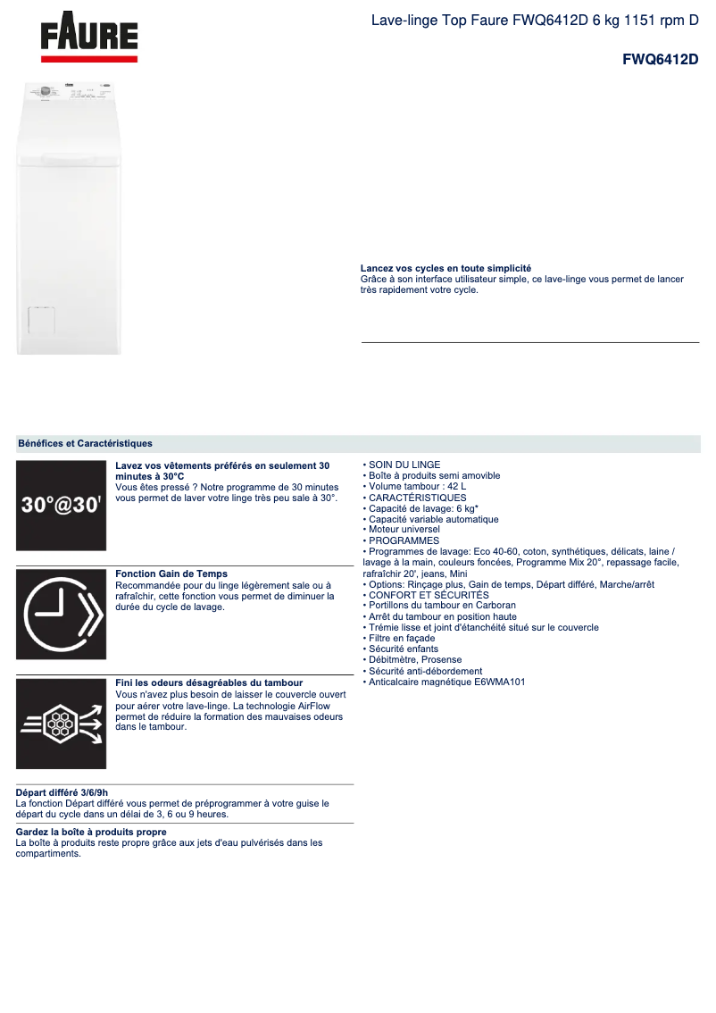 Image de la première page du manuel de l'appareil FWQ6412D