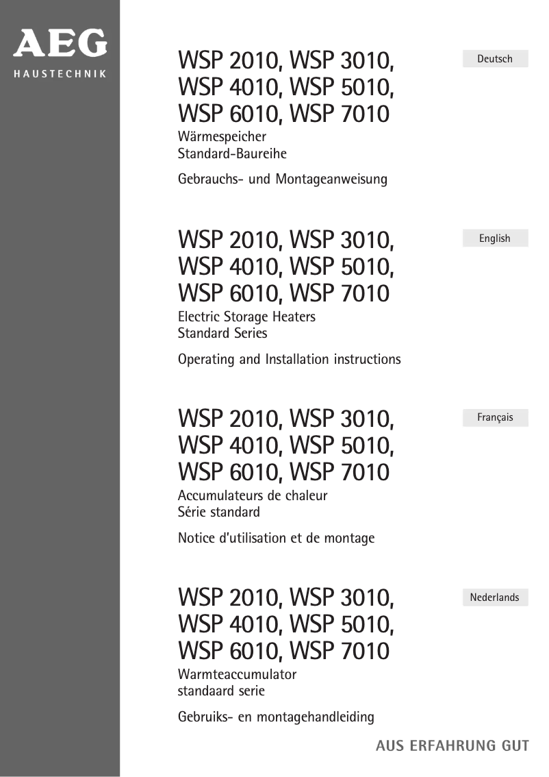 Page 1 de la notice Manuel utilisateur AEG WSP 4010