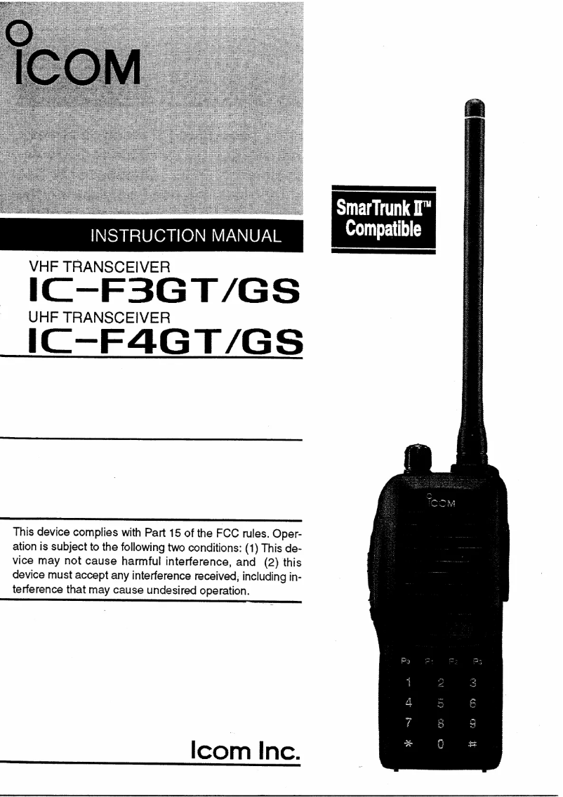 Image de la première page du manuel de l'appareil IC-F3GT