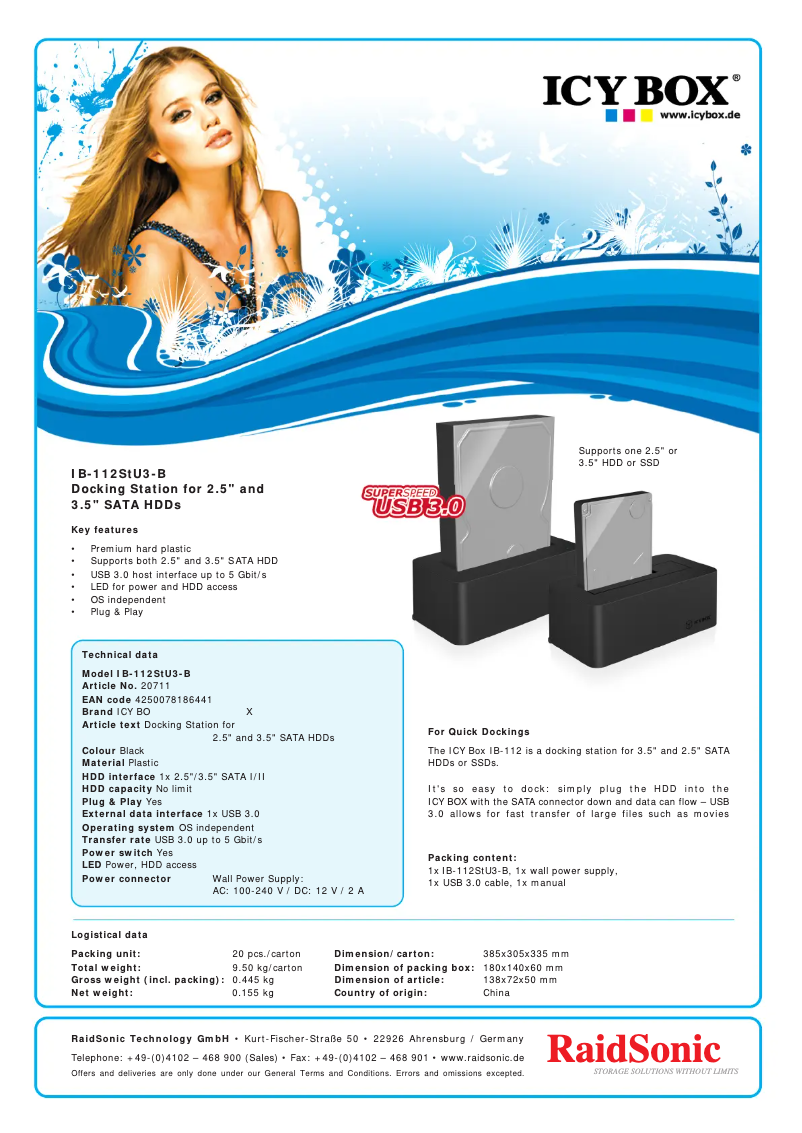 Página 1 del manual Ficha técnica Icy Box IB-112StU3-B