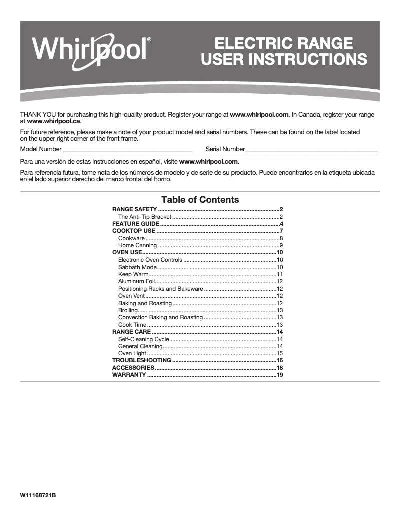 Page 1 of the manual Warranty Information Whirlpool YWFE521S0HS