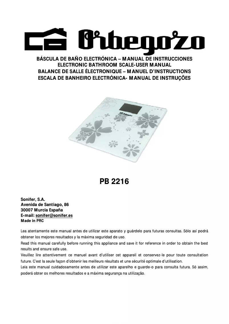 Page n°1 - Manuel utilisateur Orbegozo PB 2216