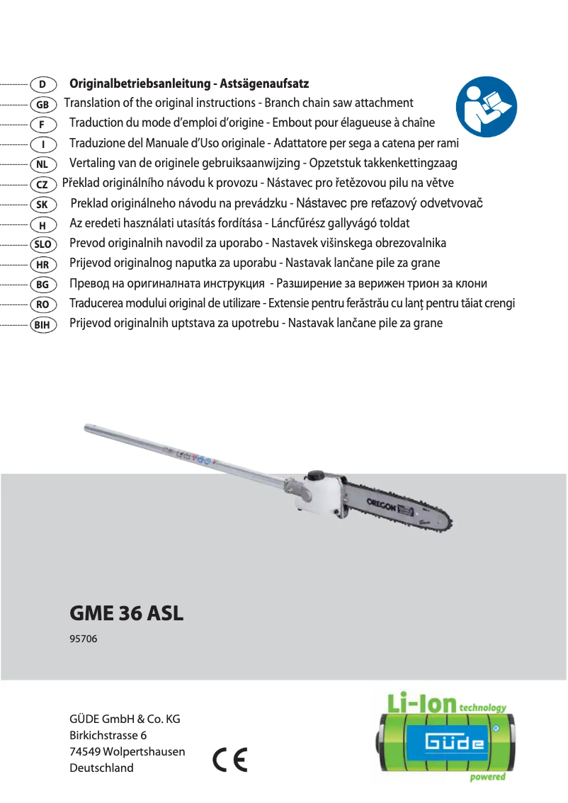 Page 1 de la notice Manuel utilisateur Güde GME 36 ASL