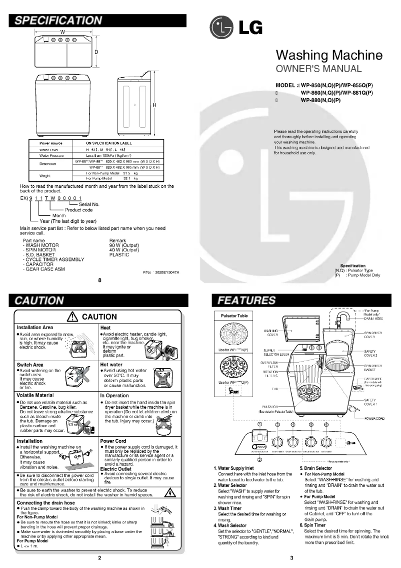 Page 1 de la notice Manuel utilisateur LG WP-850RP