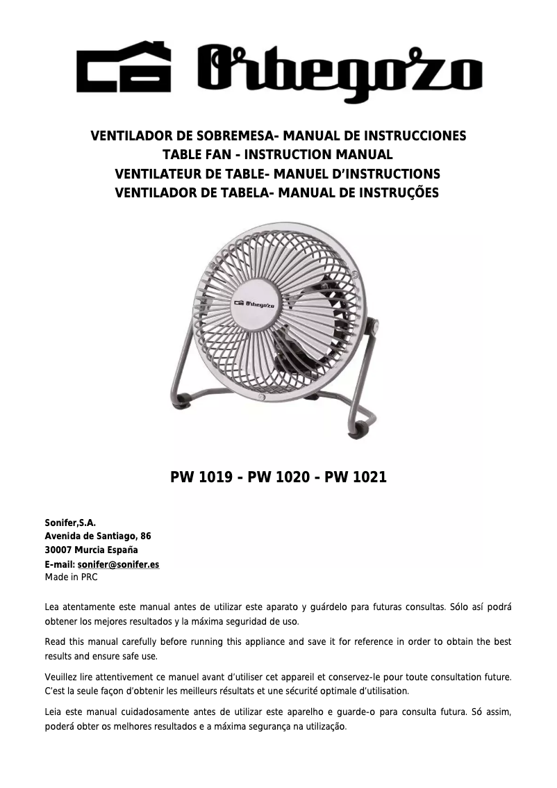 Image de la première page du manuel de l'appareil PW 1019