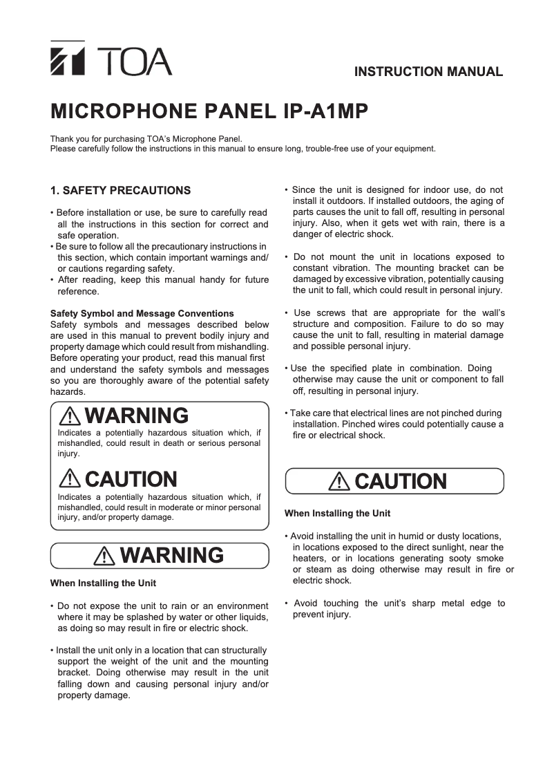 Página 1 del manual Manual de usuario TOA IP-A1MP