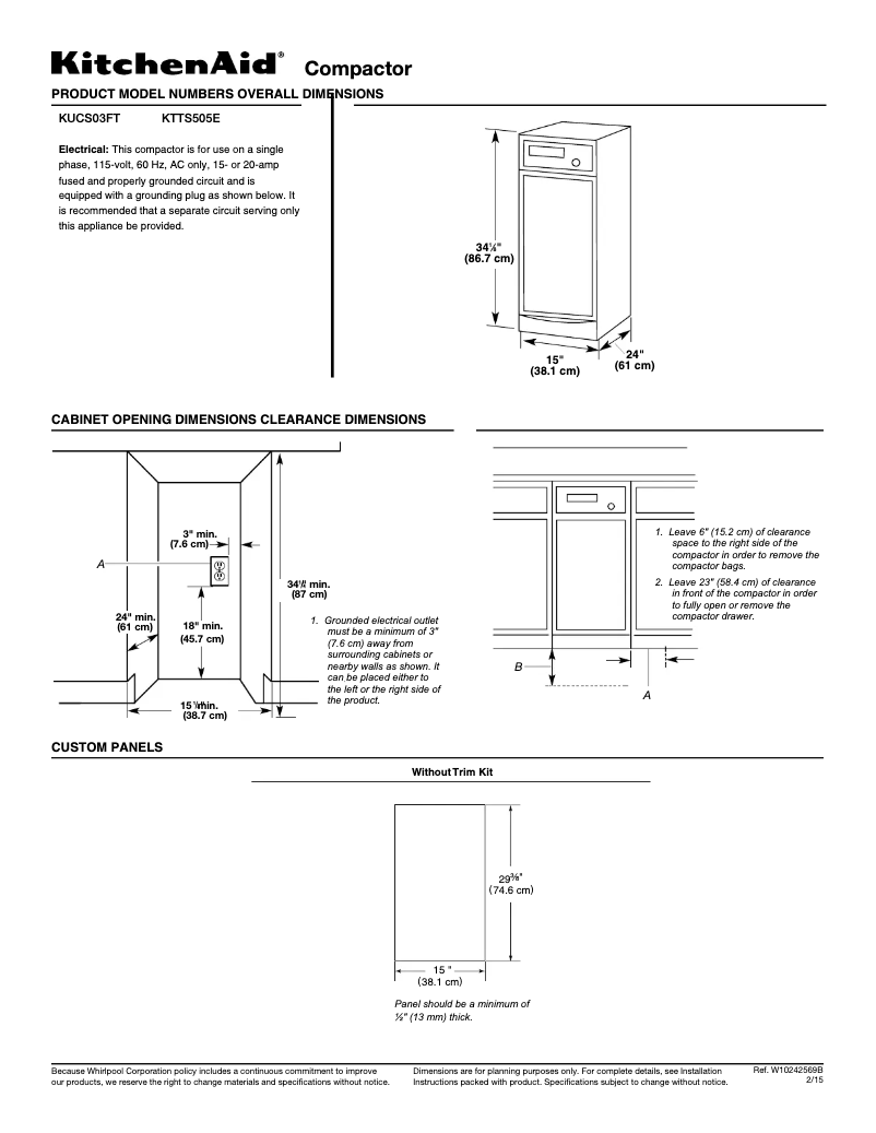 Page n°1 - Fiche technique KitchenAid KTTS505E