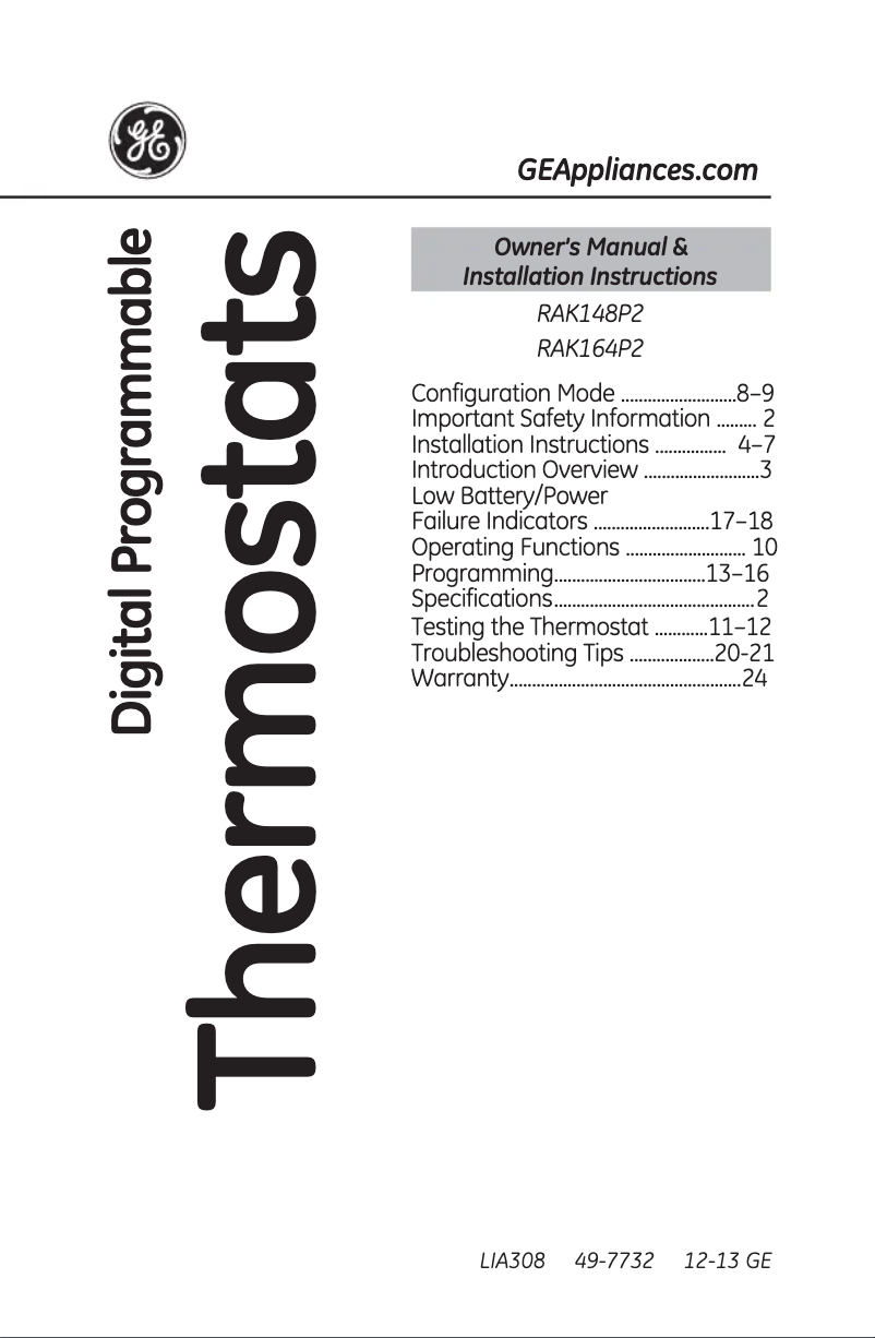 Page 1 de la notice Manuel utilisateur GE Zoneline RAK164P2
