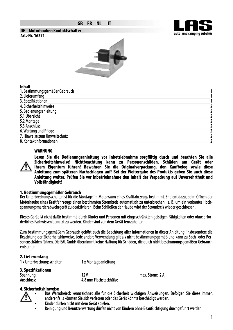 Page 1 de la notice Manuel utilisateur LAS 16271