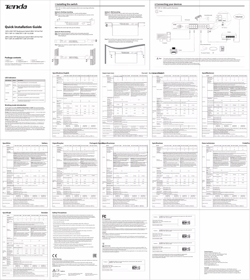 Page 1 de la notice Guide d'installation Tenda TEF1126P-24-250W