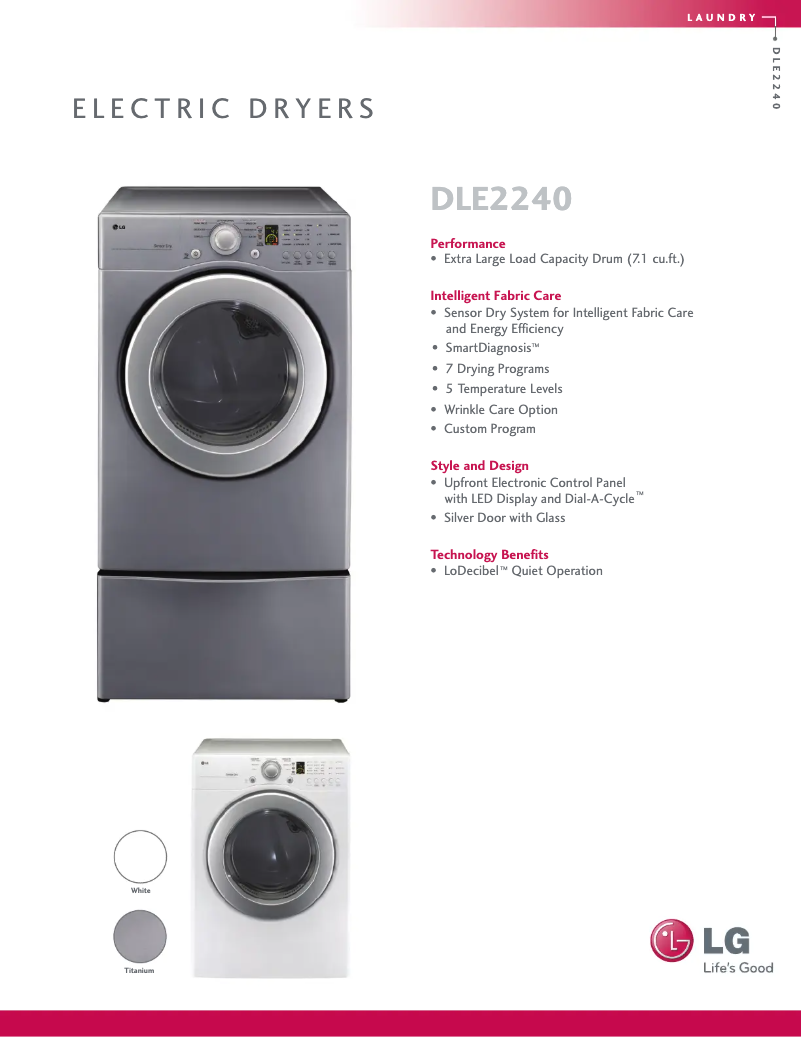 Página 1 del manual Ficha técnica LG DLE2240S