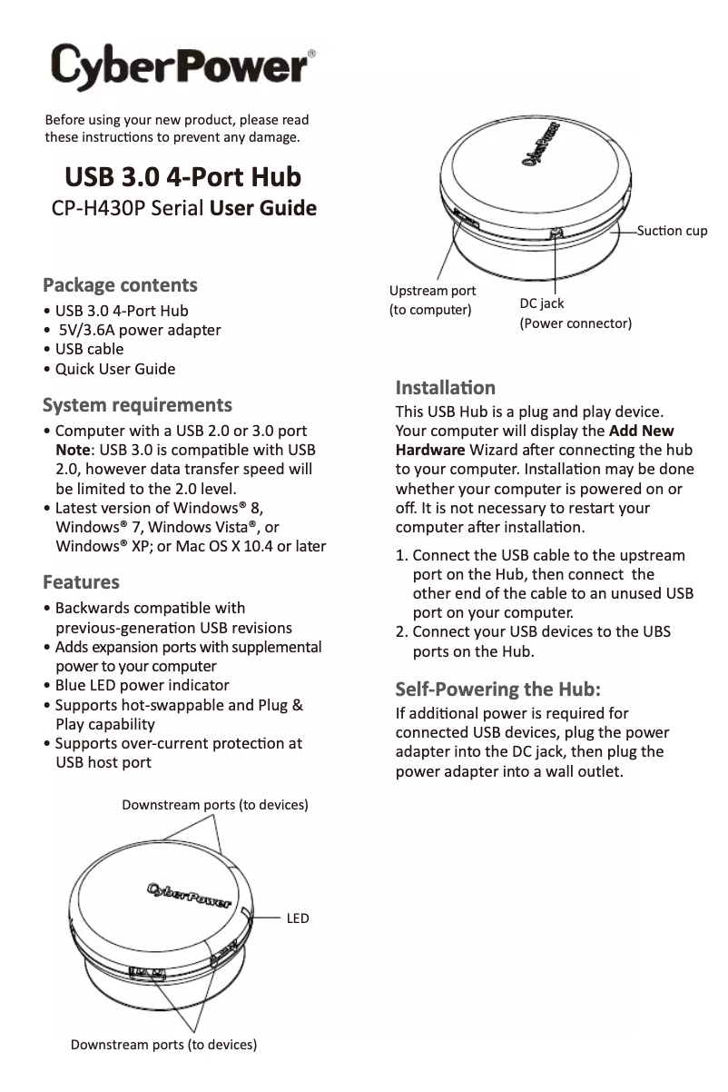 Page 1 de la notice Manuel utilisateur CyberPower CP-H430P