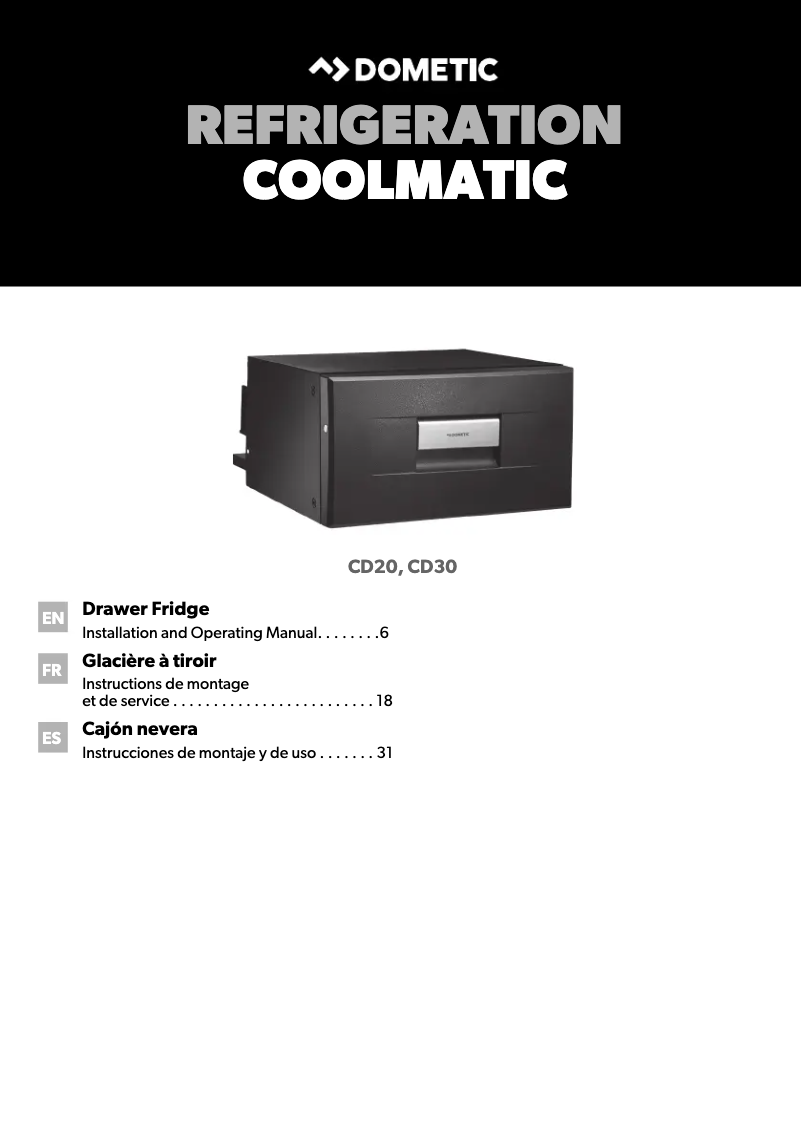Page 1 de la notice Guide d'installation Dometic CoolMatic CD 30
