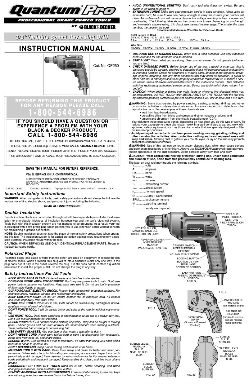 Page 1 de la notice Manuel utilisateur Black & Decker QP250