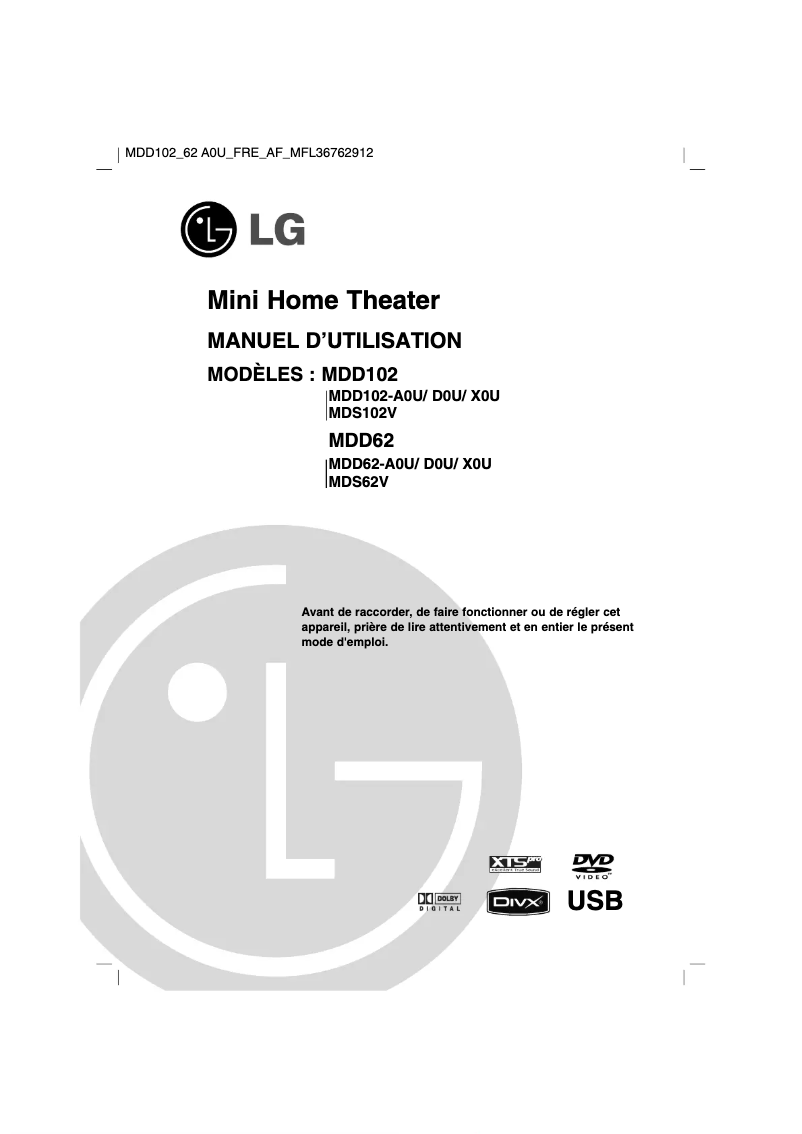 Page 1 de la notice Manuel utilisateur LG MDD102