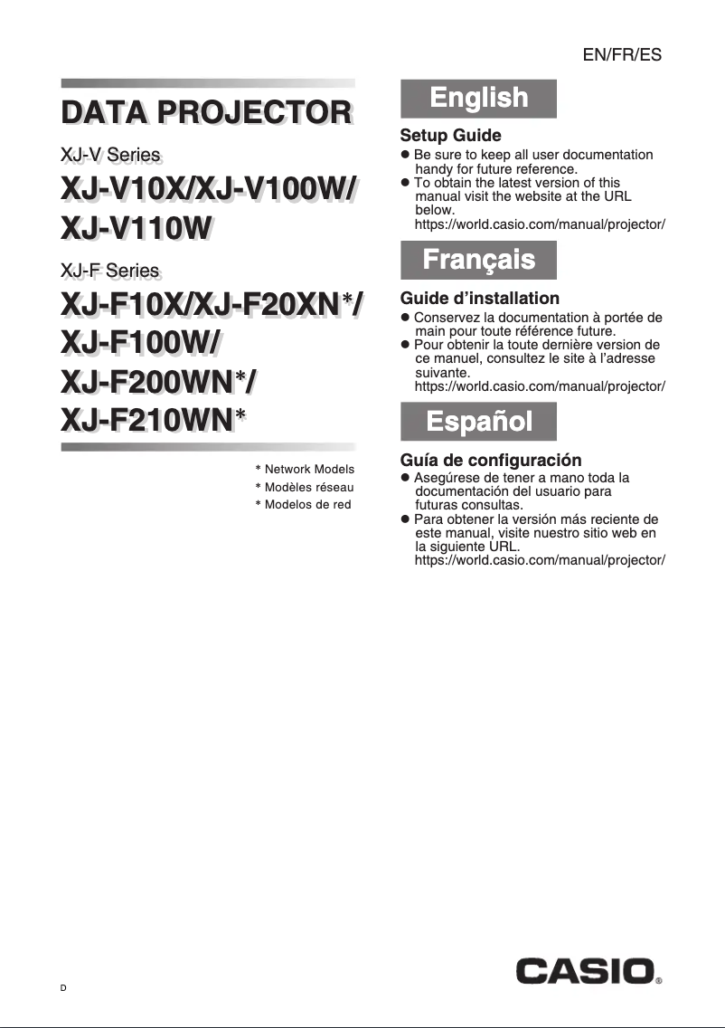 Page 1 de la notice Guide d'installation Casio XJ-F200WN