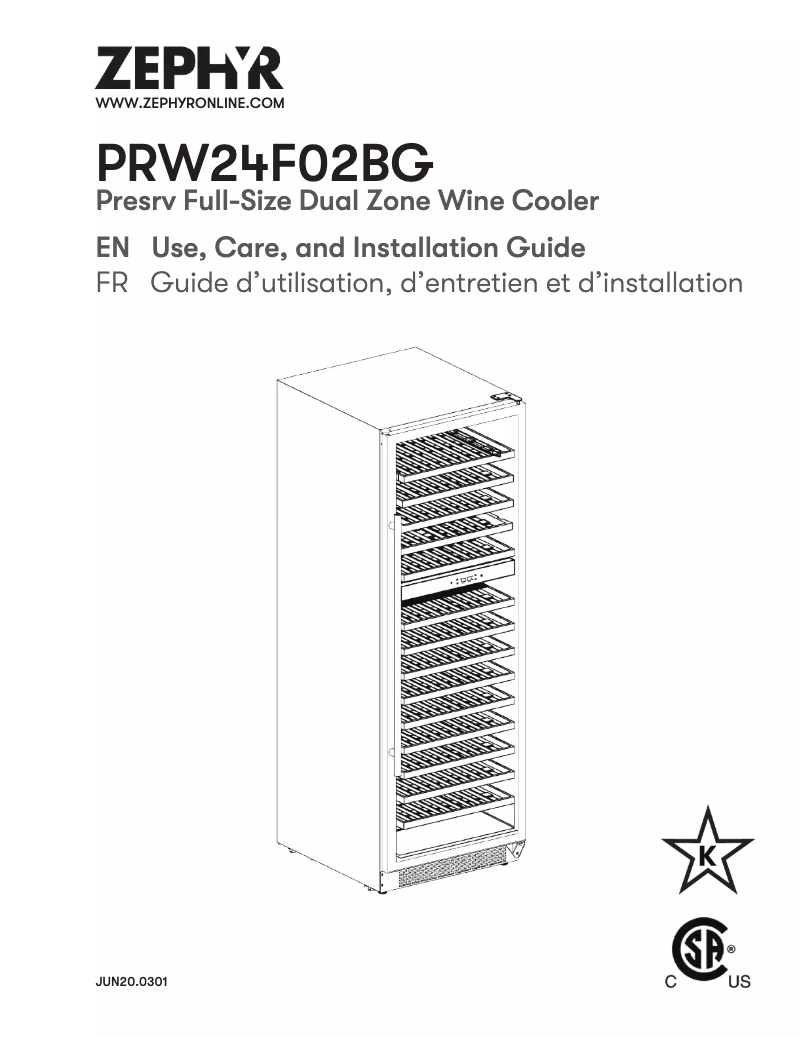 Page 1 de la notice Guide d'installation Zephyr PRW24F02BG