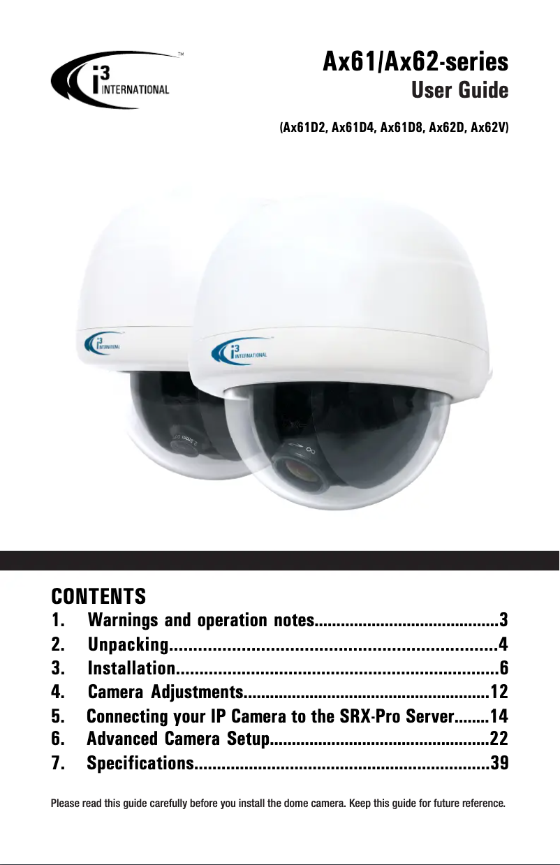 Page 1 de la notice Manuel utilisateur i3International Ax61D2