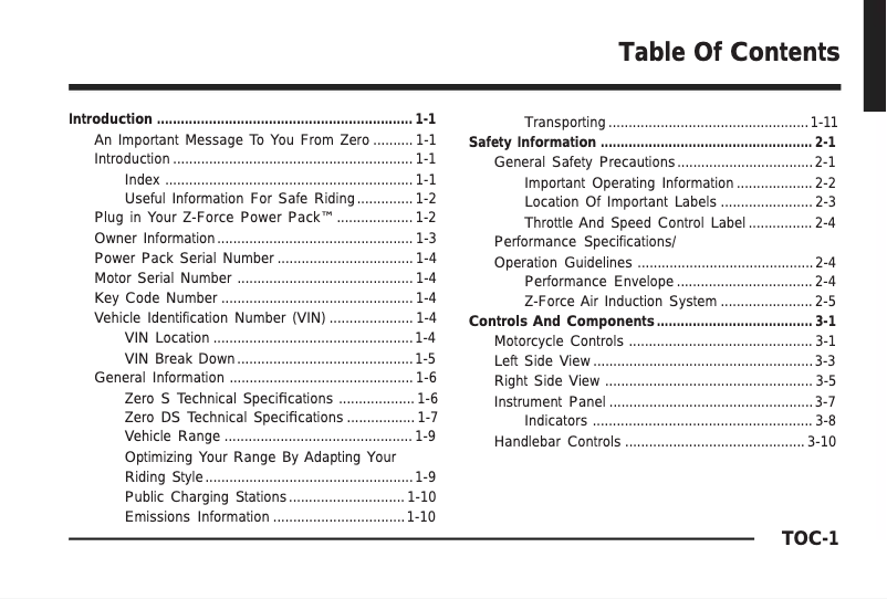 Page 1 de la notice Manuel utilisateur Zero S (2011)