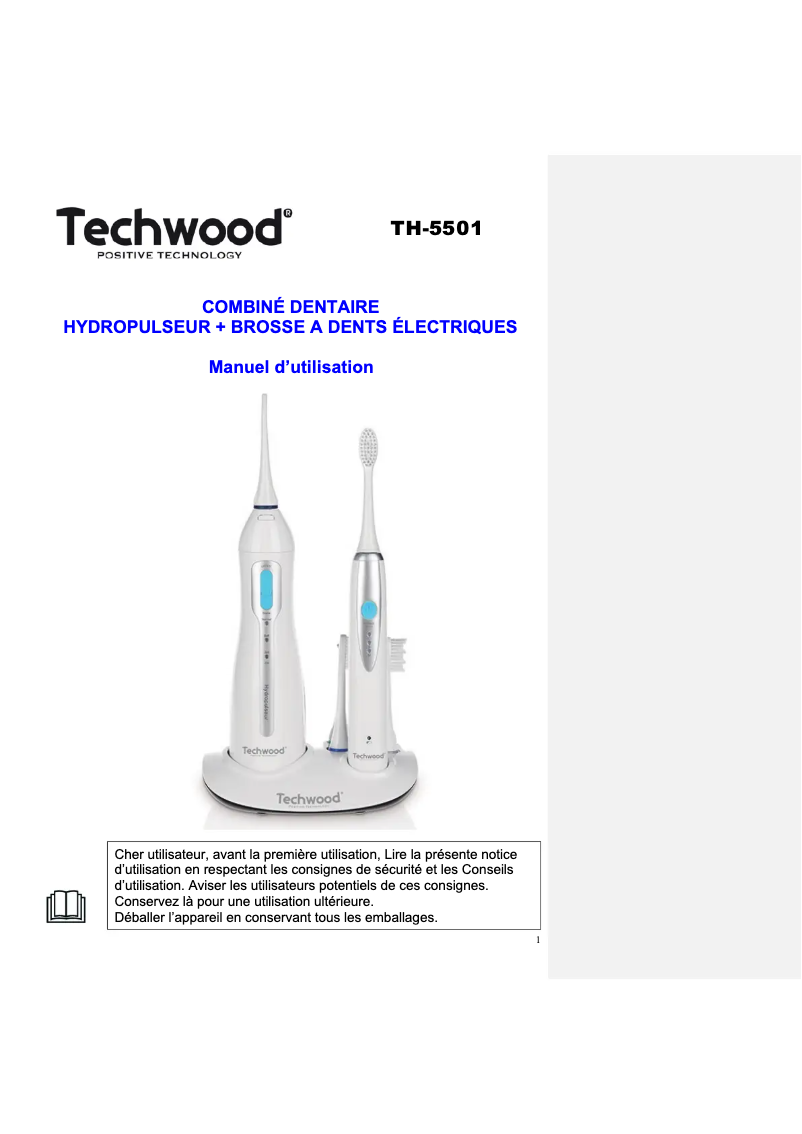 Page n°1 - Manuel utilisateur Techwood TBAD-035