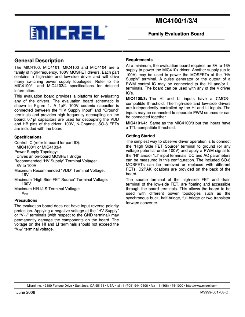 Page 1 de la notice Manuel utilisateur Microchip MIC4100/1/3/4