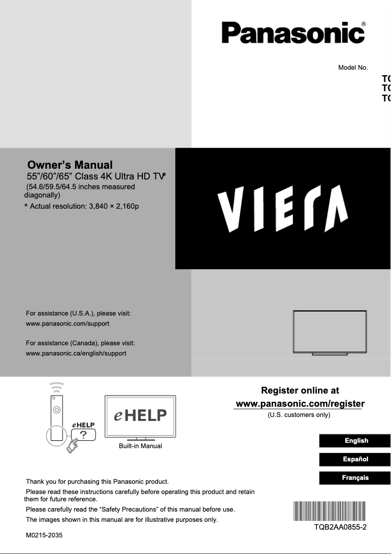 Page 1 de la notice Manuel utilisateur Panasonic Viera TC-65CX650