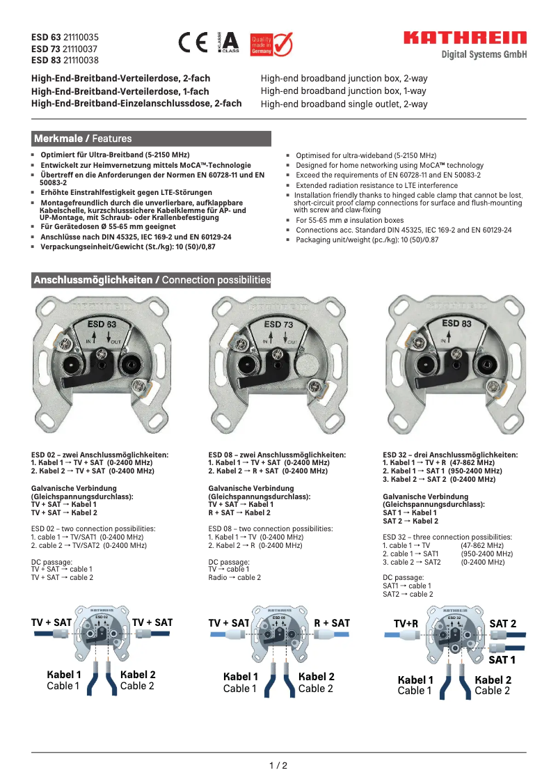 Page 1 de la notice Manuel utilisateur Kathrein ESD 83