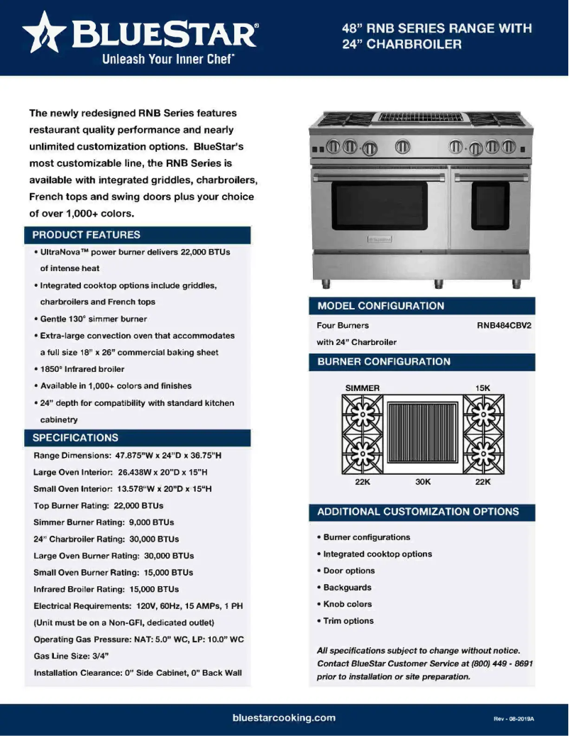 Page 1 de la notice Fiche technique BlueStar RNB484CBV2