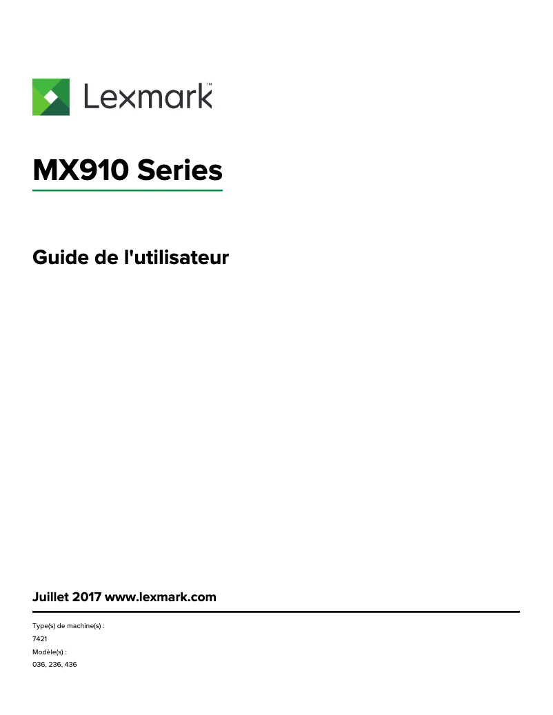 Page 1 de la notice Manuel utilisateur Lexmark MX910